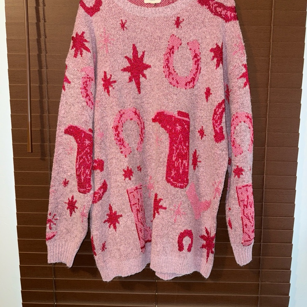 Entro Pink and Red Star Pattern Sweater
